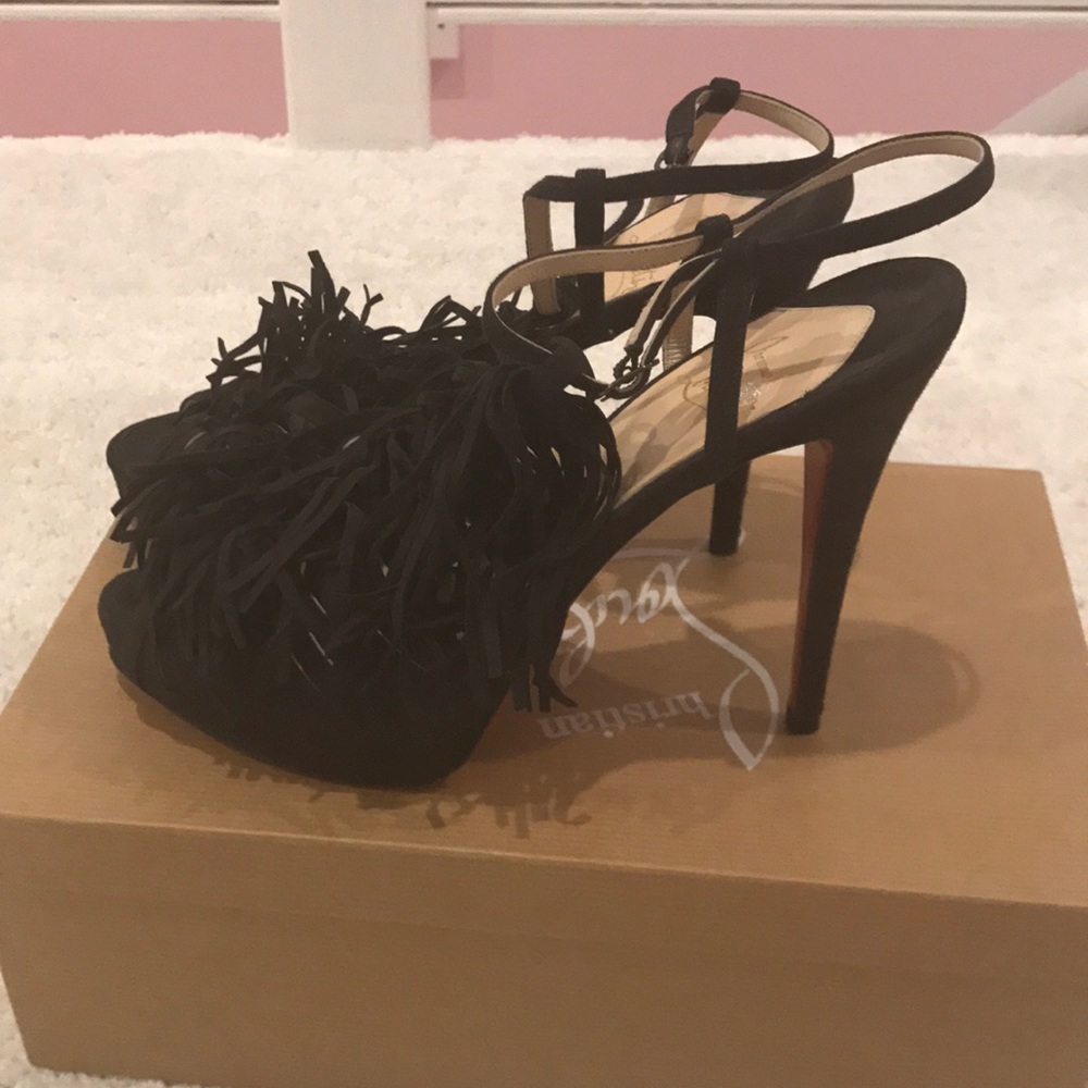 Christian Louboitin new black suede fringe heel - Picture 2 of 7